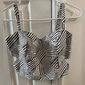 Lucy Paris Black and White Geometric Crop Top